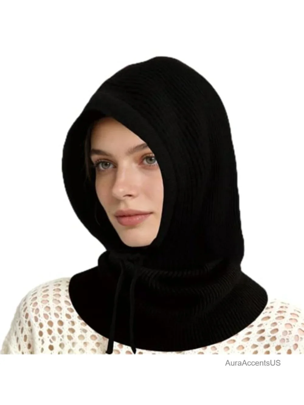 Hooded Scarf Hat Balaclava for Women Winter Knit Beanie Neck Warmer